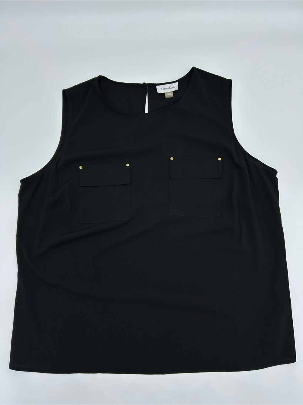 Calvin Klein Black Sleeveless Shirt with Gold Stud Accents